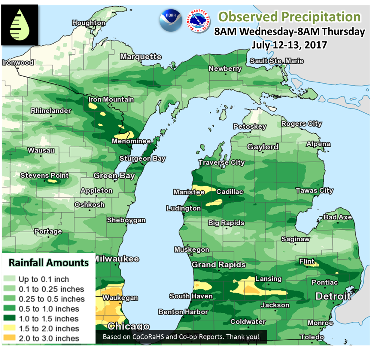 Another Soaking Rainfall Covers Lower Michigan